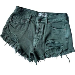 Free People Loving Good Vibes Denim Shorts Army Green SIZE 25